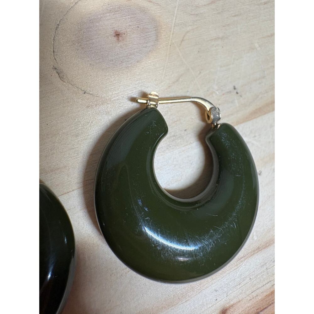 Rachel Comey Grass Chunky Hoop Earrings Seaweed Green Gold Tone - Picture 5 of 11